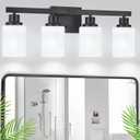 Bathroom Light Fixtures, 4-Light Matte Black Bathroom Vanity Lights with Milky White Glass Shade, Bathroom Lights Over Mirror Wall Lamp Sconces for Mirror Bedroom, Living Room Hallway