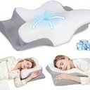 Cervical Neck Pillow, Memory Foam Pillows for Neck and Shoulder Pain Relief, 2 Heights Ergonomic Pillow with Breathable Ice Silk Cover, Neck Support Pillow for Side Sleepers,White, 24.8"×14.17"×3.54/4.72"