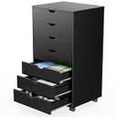 Sweetcrispy 7 Drawer Chest Mobile Storage Cabinets Wooden Dresser with Wheels Room Organization Furniture for Office Home, Black Wood