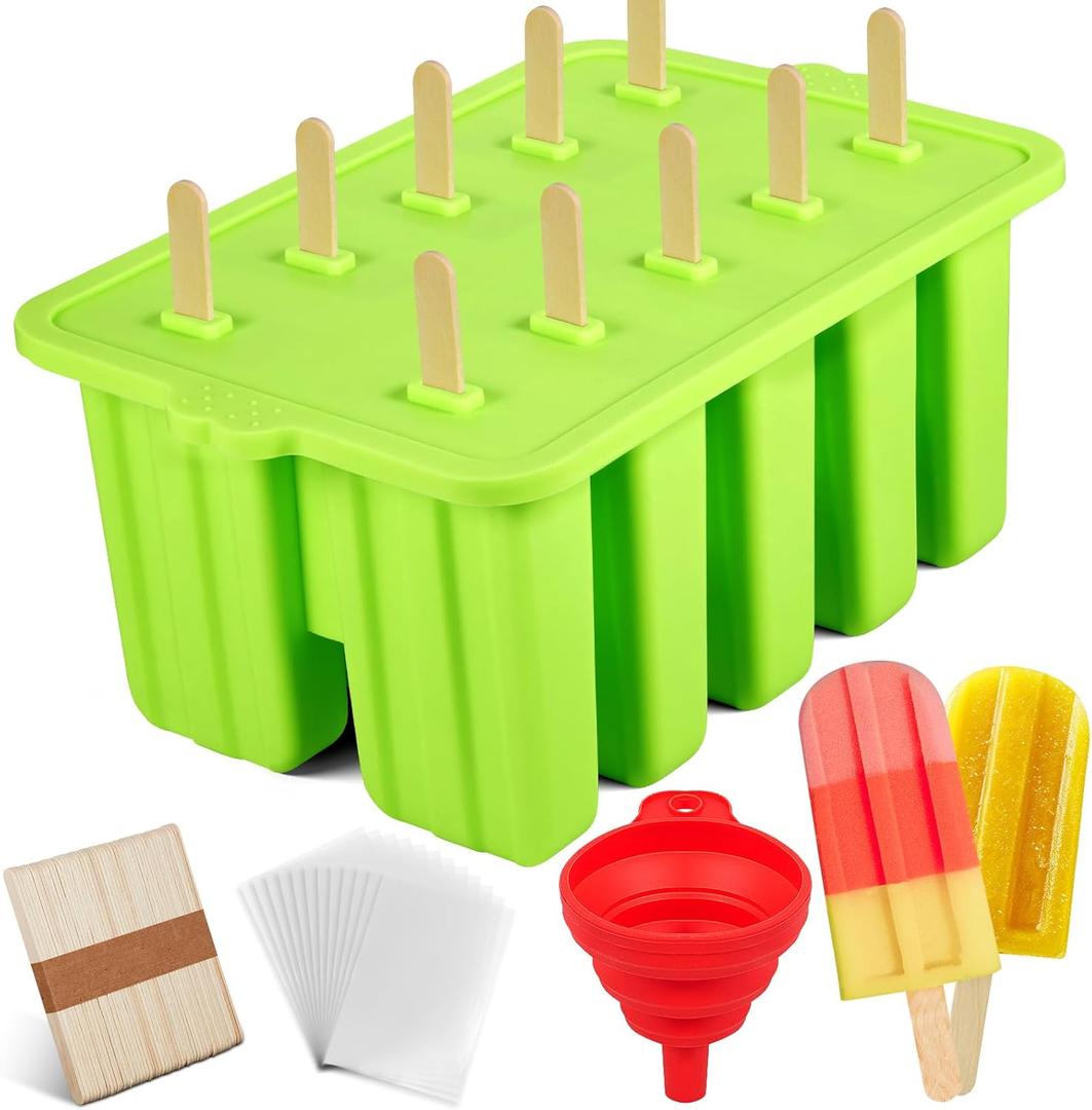 Silicone Popsicles Molds, Food Grade Popsicle Molds for Kids, Homemade Popsicle Mold, BPA Free Ice Cream Mold, lce Pop Molds Maker-with Popsicle Sticks, Popsicle Bags, Funnel (Light Green)
