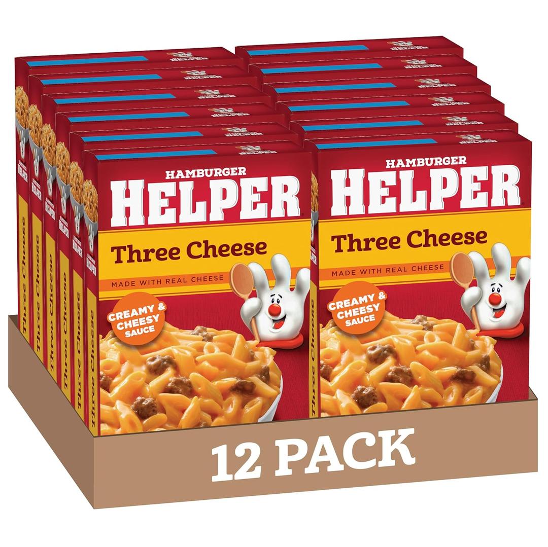Hamburger Helper Three Cheese Pasta Meal (6 oz - 12 Pack) No Artificial Flavors, Ready in 3 Easy Steps, Quick Meals for Midweek Dinners, Busy Evenings & Families On-the-Go BBD: 28 Aug 2026