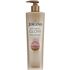 Jergens Natural Glow Self Tanner Body Lotion, Sunless Tanning, Medium to Deep Skin Tone, Daily Moisturizer with Coconut Oil, Vitamin E and Antioxidants 10 Oz
