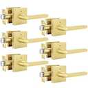 Goldenwarm Gold Door Handles Interior Privacy, Brushed Gold Door Handles, Square Door Levers Interior for Bathroom Bedroom (6 Pack)