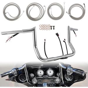 12" Rise Prewired Street Glide Handlebar 1.25" Fat Ape Hanger & Cables Kit for 2014-2015 Harley Touring Street Glide, Electra Glide, Ultra Limited, Chrome (No Heated Grip Wires)