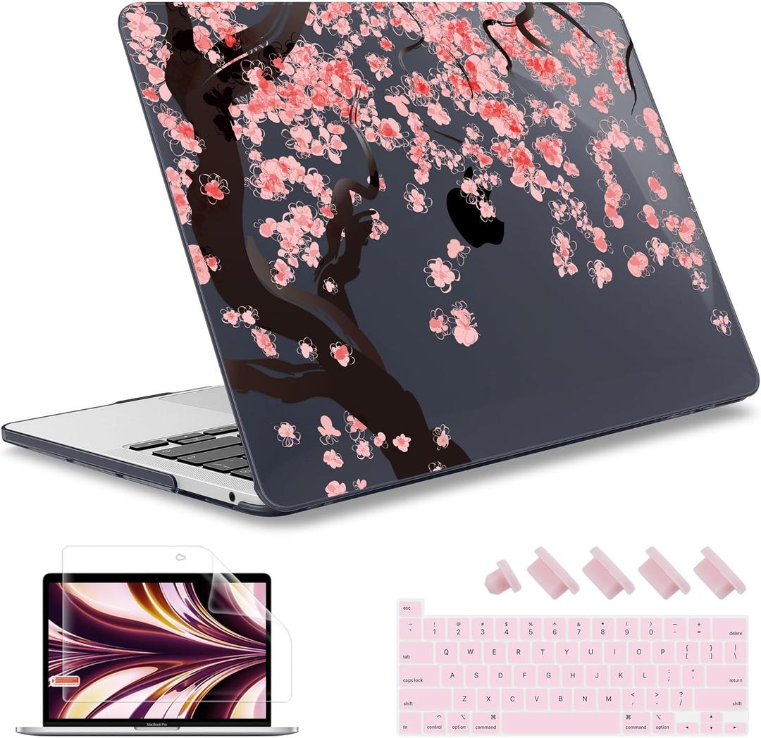 May Chen Compatible with MacBook Pro 13 inch Case 2022 2021 2020 Release Models A2338 M2 M1 A2251 A2289, Plastic Hard Shell Case + Keyboard Cover for MacBook Pro 13" with Touch Bar, Cherry Blossom