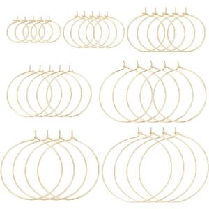 BENECREAT 54Pcs 7 Styles 18K Real Gold Plated Round Beading Hoops, Brass French Open Earring Hoop Minimalist Earring Findings for Creation Gifts, Earring Jewelry Making DIY