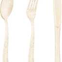Goodluck 150PCS Gold Glitter Plastic Silverware, Glitter Utensil Disposable, Plastic Cutlery Set of 50 Forks, 50 Spoons, 50 Knives for Wedding, Party, Christmas