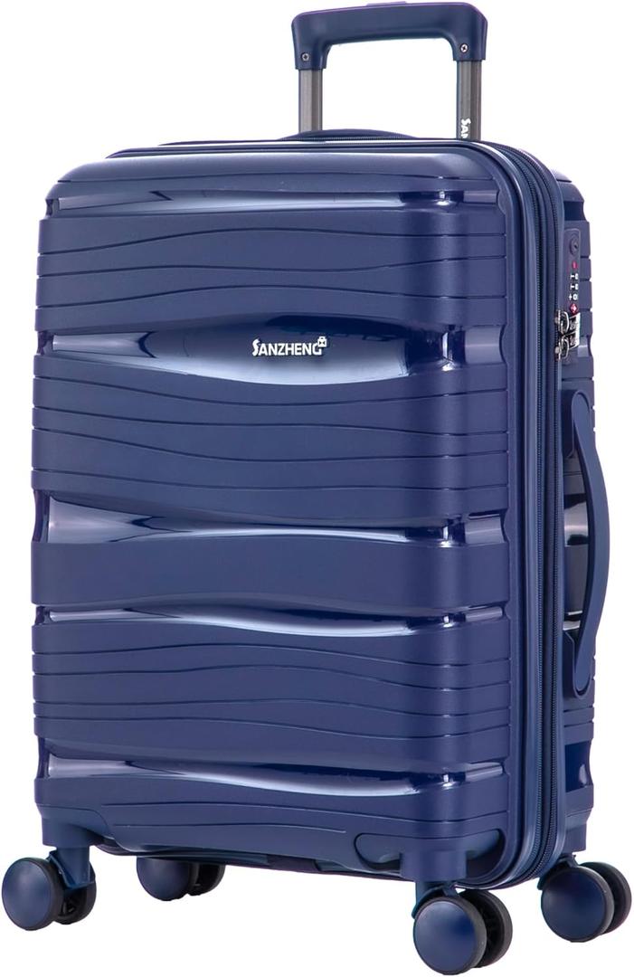 SSANZHENG Carry-On Suitcase  20 Inch Lightweight Hard Shell Travel Luggage for Women and Men, Spinner Wheels & TSA Lock (Blue, 20 inch carry-on)