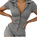 LilyCoco Women's Button Up Bodycon Romper Shorts Short Sleeve Collared Sexy One Piece, L