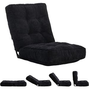 MAXYOYO Adjustable Floor Chair with Back Support, Gaming Floor Meditation Chair with Tufted Cushion, Adults Lounge Couch Folding Sofa Seat for Reading Meditating Sleeping, Black (Standard)
