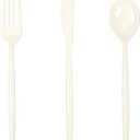 Supernal 180pcs Plastic Silverware Heavy Duty Ivory Plastic Utensils Cutlery Disposable Beige Plastic Cutlery Include 60 Plastic Forks,60 Plastic Knvies,60 Plastic Spoons for Party,Wedding