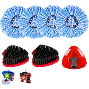 7 Pack Spin Mop Head for O-Ceda RinseClean 2 Tank System, 4 Triangle Microfiber Mop Replacement Refills, 2 Upgraded Scrub Brush & Base Head Deep Clean Mop Head for Home Office Bathroom