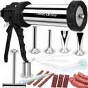 Stainless Steel 2.1 LB Large Capacity Jerky Gun Kits, 12-Piece Professional Jerky Maker, Jerky Cannon, Jerky Shooter, Meat Gun, Beef Jerky Making Gun with 5 Nozzles 5 Brushes & 1 Meat Pusher