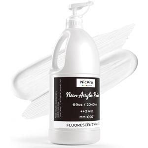 Nicpro White Large Acrylic Paint Set (69 oz, 2040 ml), Glow in the Black Light, Non Toxic Neon Paint for Neon Party Decoration, DIY Project on Multi Surface, Canvas, Rock, Wood, Craft