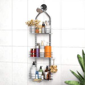 Shower Caddy Hanging (Silver), Adjustable Anti-Swing-Over The Shower Head Caddy, 3 Tier Height Bathroom Storage Organizer Bathroom Shelves Basket Rack Shower Caddies (3Tier)