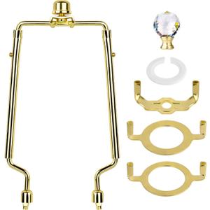 WEAVERBIRD Lamp Shade Harp Bracket 7 8 9 10 inch Adjustable Lamp Harp Kit with 3/8 Standard Saddle,E14 E26 E27 Light Base UNO Fitter Adapter Converter Finial Set and Crystal Lamp Finial Knob,Gold