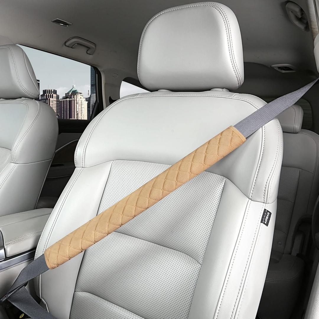 HighnessHwoo Extra Long Seatbelt Covers for Adults Kids Women & Men, Soft Car Seat Belt Strap Cushion for Sedan, SUV, Trucks, Shoulder Neck Chest Protector Pads, Auto Accessories, 1pc, Beige, 19.5in