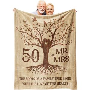 Happy 50th Anniversary Wedding Gifts, Flannel Soft Blanket Decor, Golden 50th Anniversary Romantic Gifts for Couple Parents, 50 Year Wedding Anniversary Decorations - 50x60 inches