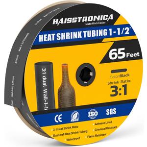 haisstronica 3:1 Heat Shrink Tubing, Shrink Ratio Adhesive Lined Marine Grade Heat Shrink Tube for Home, Automotive and Industrial (Black) 65FT 1-1/2inch