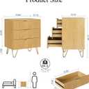 Oak Dresser for Bedroom, Modern Fluted 3 Drawer Dresser with Storage, Dresser Chest of Drawers with Gold Handles for Bedroom, Living Room, Closet, Hallway, 15.8" D x 23.6" W x 27.6" H