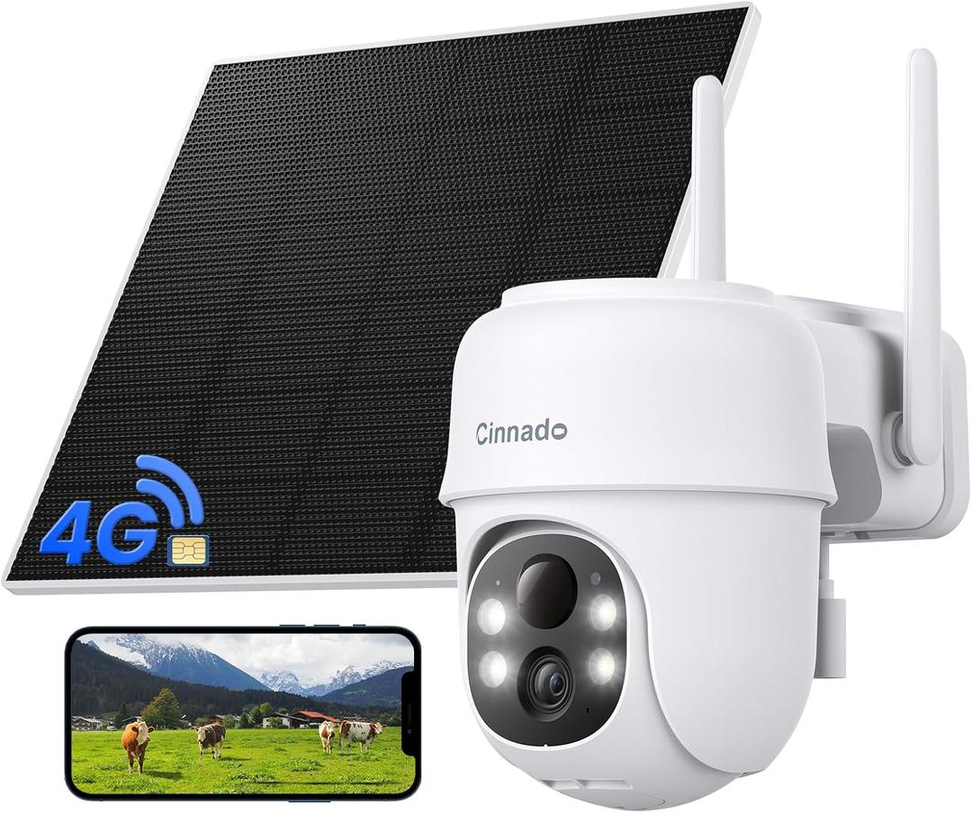 Cinnado 4G LTE Cellular Security Camera-No WiFi Outdoor Camera Wireless with 5W Solar Panel, 2K 360 Color Night Vision, PIR Motion, TF Card Storage, Works with Alexa, SIM Card Included, B6 4G 1P