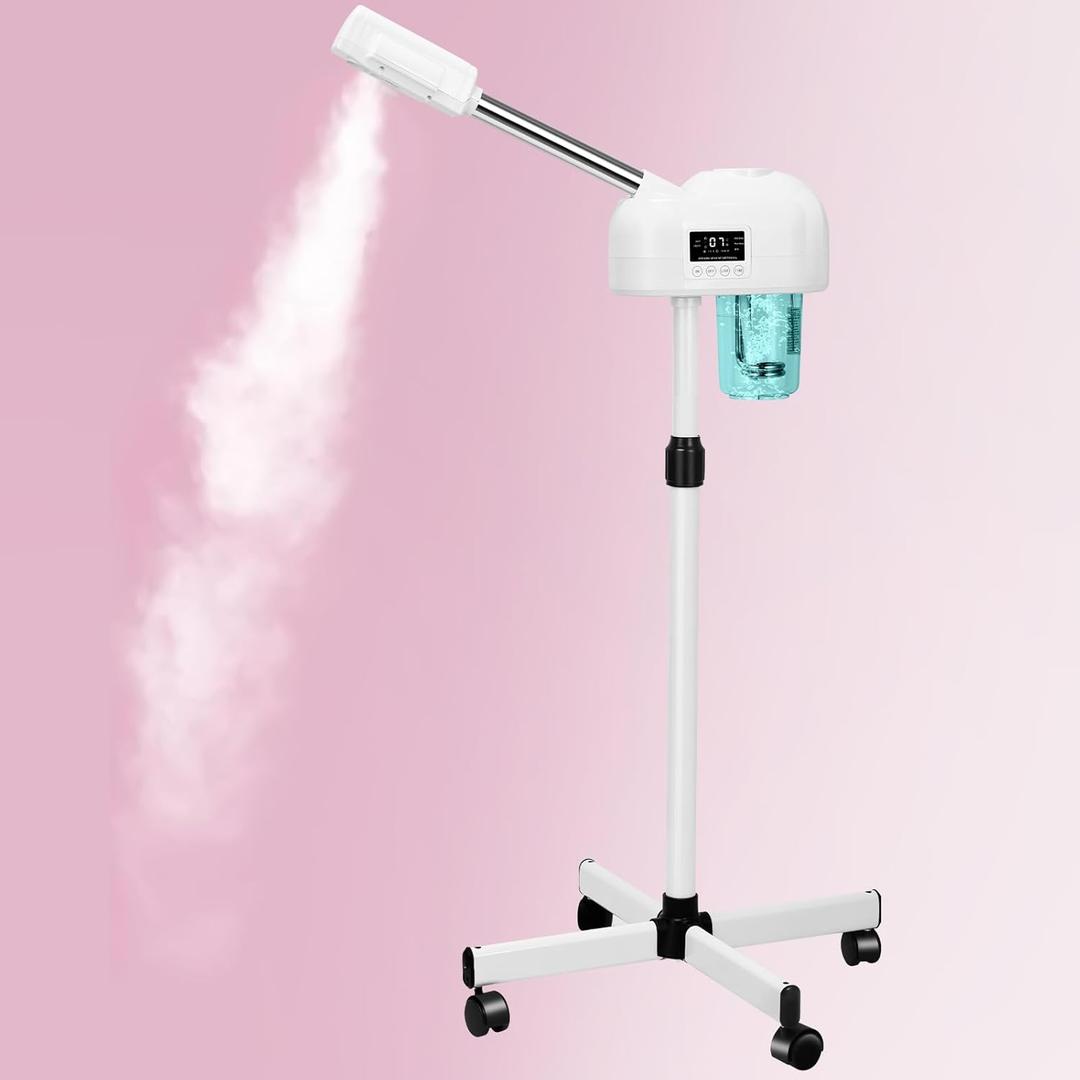 Professional Facial Steamer, Hot Mist Spray, Stand Facial Steamer for Esthetician, Timer Function, Vaporizador Face Steamer on Wheel, for Home Salon SPA