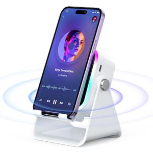 AIKELA Induction Speaker for iPhone Android, Christmas Birthday Gifts for Men Women, Cell Phone Stand with Wireless Bluetooth Speaker with HD Sound Rechargeable (White)