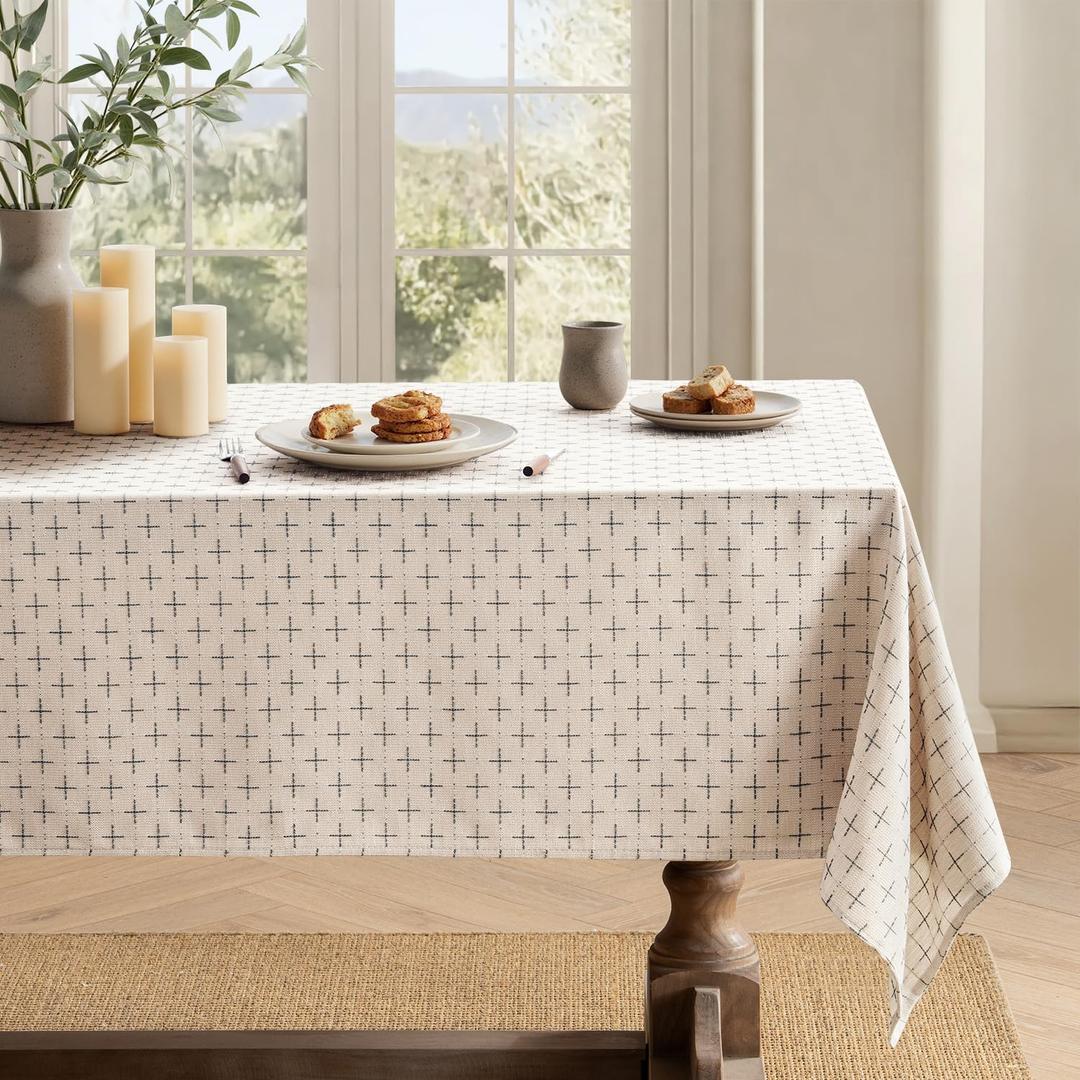 MIULEE Natural Beige Linen Table Cloth Rectangle Tablecloth Waterproof Spring Spillproof Cross-Star Textured Table Cloth, Decorative Rustic Farmhouse Style for Dining/Party/Buffet/Wedding,60x84 Inch