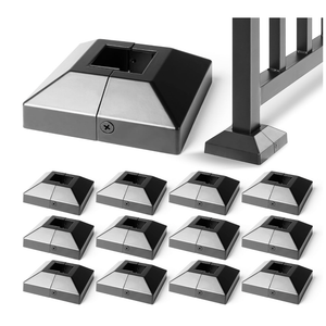 1.5"x1.5" 12Pcs Aluminum Deck Post Base Cover for Railings, Stairs, Patios, Porches - Split Post Skirt (Black)