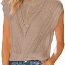 Langwyqu Womens Cap Sleeve Tops Summer Crew Neck Shirt Lightweight Crochet Knit Sweater (Small)