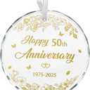 50th Wedding Anniversary 2026 Gifts for Couple,Parents, Wife, Husband Glass Ornament with Happy 50th Anniversary, A Life Time of Memories