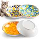 Cat Bowls, Ceramic Cat Food Bowl Set with Silicone Ring, Non-Slip Cats Dishes or Cute Plates for Feeding Indoor Cats, Kitten, Small Dogs (Bohemian-4 Pack, 5.5 Inches)