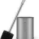 Toilet Brush and Holder Set, with Stainless Steel Handle Toilet Bowl Brush, Compact Toilet Scrubber Brush for Deep Cleaning Bathroom Restroom, Easy to Assemble-Grey (1 Pack, Gray)