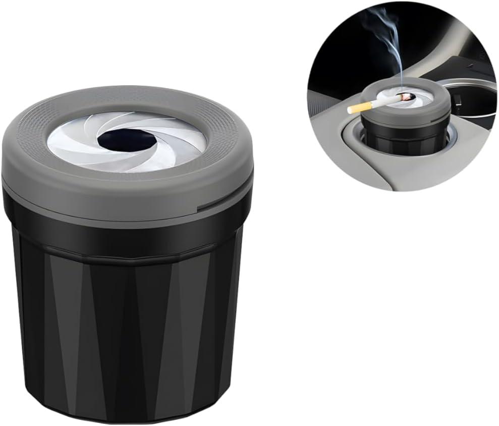 Car Ashtray with Lid, Mini Rotatable Smell Proof Windproof Extinguished Vehicle Cigarette Trash Can, Detachable Smokeless Auto Ashtray for Cup Holder, Universal Fit (Black/Gray)