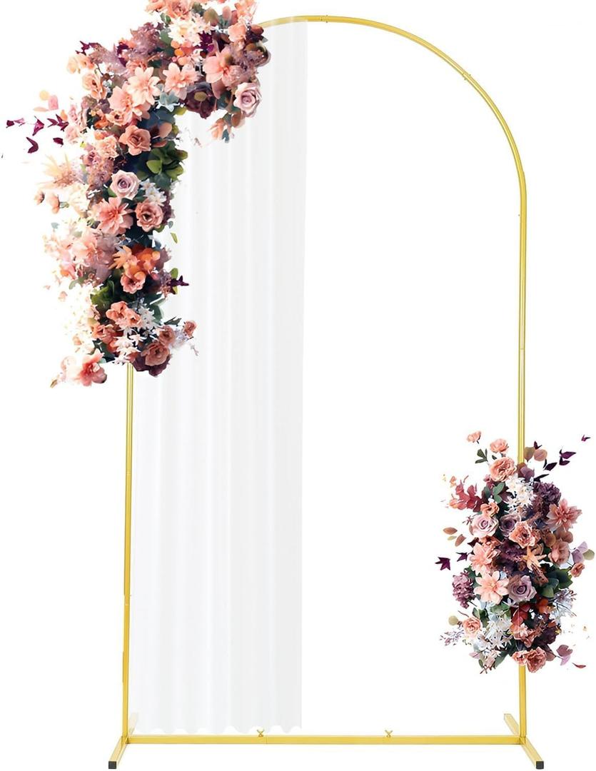 Youbetia Arch Backdrop Stand - Wedding Arch Balloon Arch Stand, Gold Wedding Arch Frame, Round Top Archs for Party Birthday Graduation Ceremony Baby Showers Decoration, 7FT