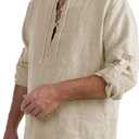 Men's Casual 100% Cotton Linen Shirt Long Sleeve Small size