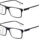 Missfive 2-Pack Men's Light Multifocus Progressive Reading Glasses Blue Light Blocking, Multifocal Spring Hinge No-Line Trifocal Readers Black Eyeglasses(Workspace For Near Range, +1.5)