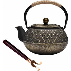 Cast Iron Tea Kettle - Japanese Teapot with Lid Clip and Stainless Steel Infuser, Cast Iron Tea Pot Coated with Enameled Interior for Stovetop, 30oz