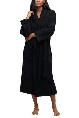 Barefoot Dreams CozyChic Bath Robes for Women and Men, Ultra Soft Plush Robe, Microfiber Bathrobe, Warm & Lightweight Spa Bath Robe with Pockets & Belt, Machine Washable Luxury Loungewear, Black