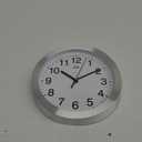 HITO 10 Inch Silent Wall Clock Battery Operated Non Ticking Glass Cover Silver Aluminum Frame, for Kitchen, Bedroom, Home Office, Living Room Decor