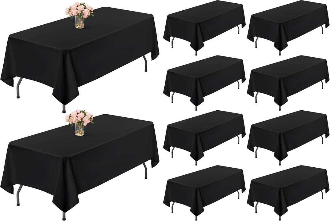 10 Pack Table Cloth Black Tablecloth 60 x 102 Inch, Rectangle Table Cloth for 6 Foot Table, Wrinkle Resistant Washable Polyester Table Cover for Wedding Dining Table Buffet Parties and Camping