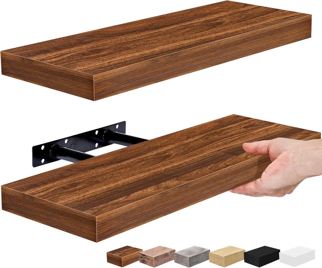 Sorbus Floating Shelves for Wall  16 Inch Floating Shelf for Kitchen, Bedroom, Living Room, Bathroom, Home & Wall Decor - Mounted Bathroom Shelves with Invisible Brackets (Walnut, 2 Pack)