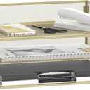 Daltack 3-Tier Paper Organizer with Handle, Mesh Desk Organizer Letter Tray, Paper Tray Organizer File Organizer for A4 File Folder, Golden Yellow