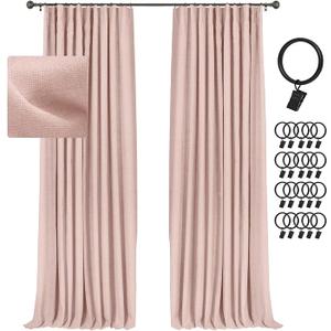 INOVADAY 100% Blackout Curtains for Bedroom, Black Out Curtains 84 Inch Long, Clip Rings Linen Blackout Drapes, Thermal Insulated Room Darkening for Living Room, 2 Panels - Blush Pink,W50xL84