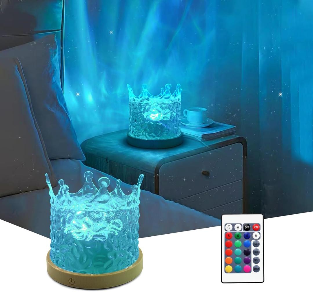 Northern Lights Ocean Wave Projector Crown Light, 16 Colors Gradual Rotating Water Ripple Lamp, Wave Night Light with Remote Control for Bedroom Living Office Restaurant Bedroom Bar