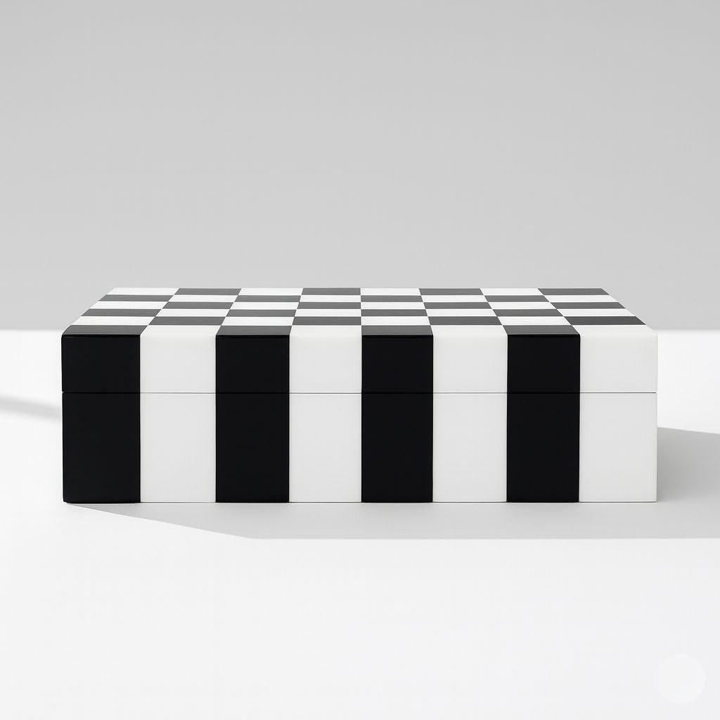 Decorative Storage Box, Handmade Chevron Pattern, Boho Style, Multipurpose Gift Box (black white Shatranj, 10X5X3 Inch)