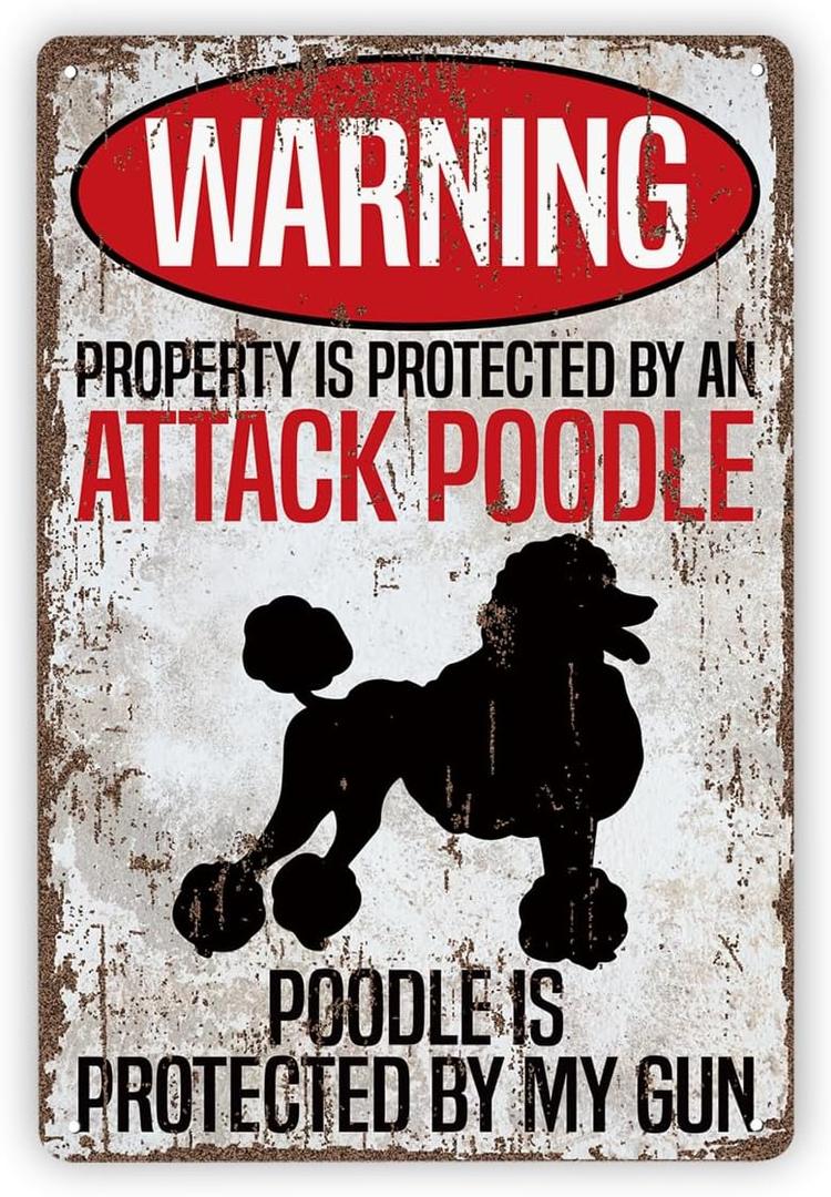 Vintage Metal Tin Signs, Funny Metal Beware of Dog Signs, Beware of Poodle Sign, Gift for Poodle Lovers, Courtyard Porch Decor, Funny Yard Sign, Aluminum Pet Decor, 11.8 * 7.9Inch, 7.8*11.8 inches