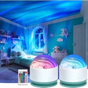 Avkast Northern Lights Projector, Rechargeable 16 Color Aurora Night Light Projector Ambient Lighting with Dimmable & Remote Control for Bedroom Kids Teen Girl Gift Room Decor - 2P