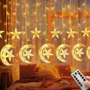 Homeleo Ramadan Decorations for Home,138 LED Upgraded Extra Large Star Moon Curtain Lights for Kids Bedroom Decor,USB Powered 8 Modes Remote LED Fairy Lights for Ramadan Window Wedding Christmas Decor