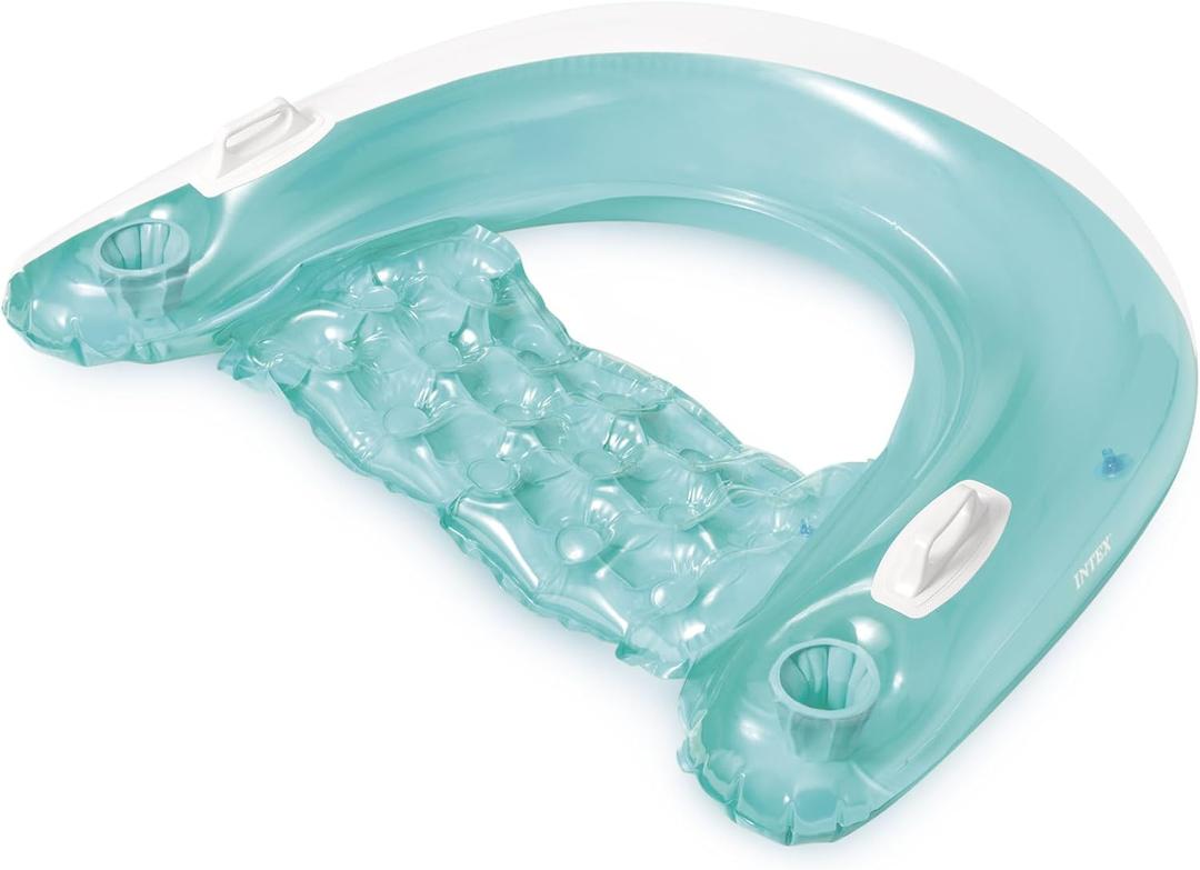 Intex 58859EP Sit 'N Float Inflatable Pool Float: Pool Lounge with Built-in Cup Holders Heavy-Duty Handles 220lb Weight Capacity 58" x 39" 